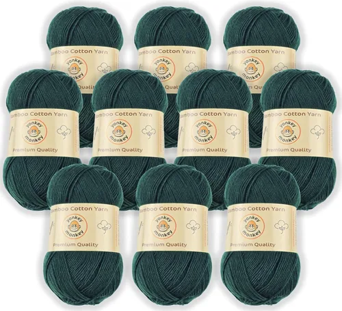 Paquete de 10 unidades de hilo de 500 gramos de Yonkey Monkey - 70 % rayón derivado del bambú, 30 % algodón - Importado - Verde militar 9059