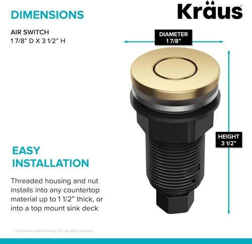 Miniatura 3 de KRAUS Botón de interruptor de aire para eliminación de basura de montaje plano en latón cepillado, KWDB-20BB