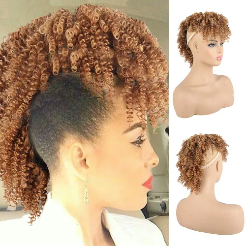 Miniatura 9 de KRSI Cola de caballo de pelo alto afro con flequillo, moño sintético rizado Mohawk Kinkys rizado cola de caballo con clip en colas de caballo