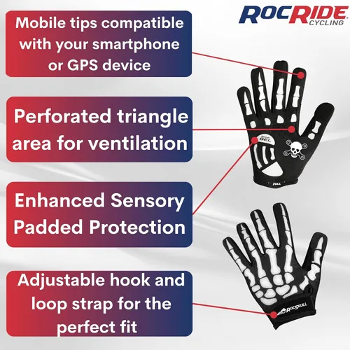 Miniatura 2 de RocRide Guantes de ciclismo con diseño de esqueleto, acolchados, dedos completos, para carretera, montaña, BMX, unisex, para hombres, mujeres