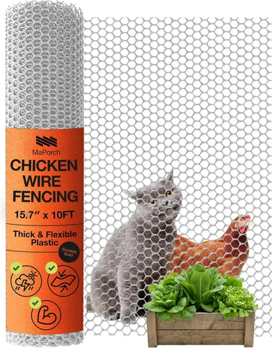 Miniatura 12 de MaPorch - Cerca de alambre de pollo de plástico en malla verde - Malla de 15.7 pulgadas x 10 pies - Protección resistente al clima y valla