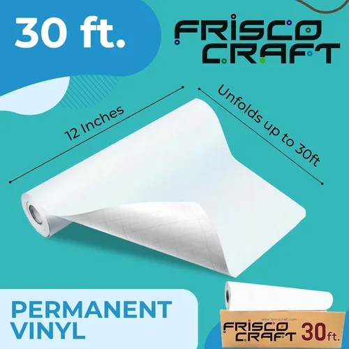 Miniatura 2 de Frisco Craft Rollo de vinilo permanente blanco mate, vinilo permanente para exteriores, resistente al agua y a la intemperie, con respaldo