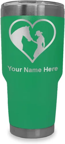 Miniatura 21 de LaserGram Vaso aislado al vacío de 20 onzas, corazón de vaquera de caballo, grabado personalizado incluido (negro)