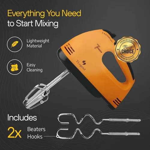 Miniatura 2 de Batidora de Mano Eléctrica Portátil – Mezclador Eléctrico de 7 Velocidades de Ultra Potencia (Naranja)