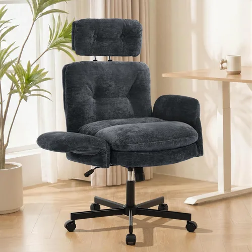 Miniatura 16 de FiveWillowise - Silla cruzada con brazos ajustables y respaldo alto, asiento ancho grueso, silla de oficina en casa, sillas de tocador de maquillaje
