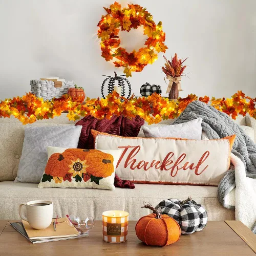 Miniatura 3 de RECUTMS Guirnalda de arce artificial, hojas de otoño, planta de plástico sintético para interiores, hogar, boda, jardín, hotel, cosecha de otoño
