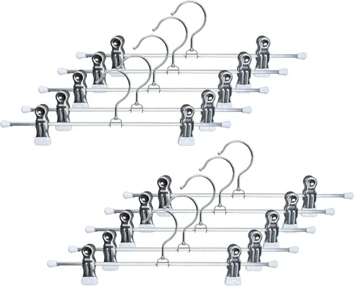 Mawa by Reston Lloyd - Percha antideslizante para pantalones y faldas con dos clips antideslizantes, estilo K/30D, 12 pulgadas, juego de 10, color