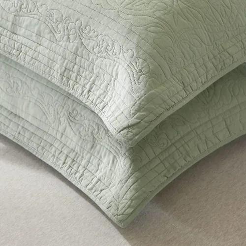 Miniatura 3 de WINLIFE Juego de 2 fundas de almohada acolchadas 100% algodón, estampado floral, tamaño King, color verde