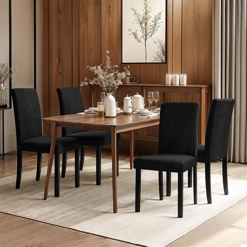 Miniatura 9 de CHUN YI Juego de 4 sillas de comedor tapizadas, sillas de comedor de tela con patas de madera maciza, sillas Parson modernas para cocina