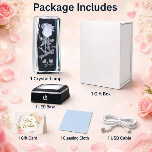 Miniatura 6 de Regalos románticos para él y ella, regalo del día de la madre para esposa, luz nocturna de cristal de amor 3D con base LED multicolor, regalo