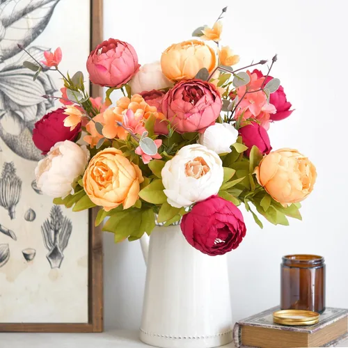 Miniatura 5 de FiveSeasonStuff - Peonías y hortensias artificiales de seda, ideal para decoración de bodas, novias, hogar, decoración de centro de mesa (2 ramos).