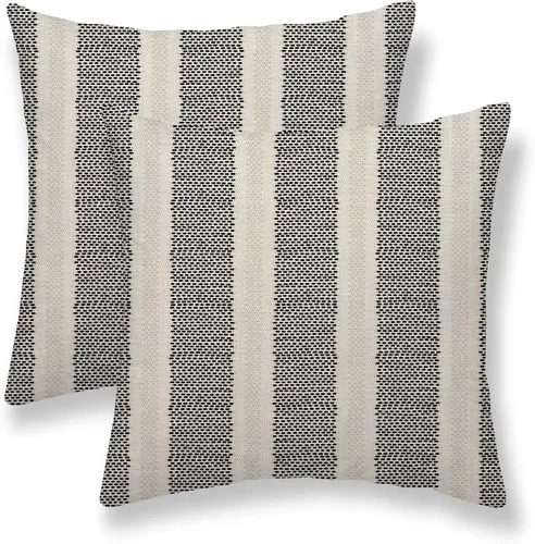 Miniatura 23 de Juego de 2 fundas de almohada con lunares negros de 16 x 16 pulgadas, fundas decorativas estilo bohemio con rayas para exteriores, fundas