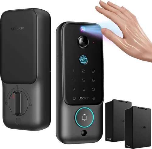 Lockin Veno Plus - Cerradura inteligente todo en uno para puerta delantera - Entrada sin llave de vena de palma y huellas dactilares - Cámara ultra