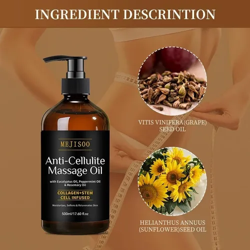 Miniatura 4 de Aceite de masaje anticelulítico, removedor de celulitis para piernas y aceite corporal reafirmante, con ingredientes a base de plantas y fragancia