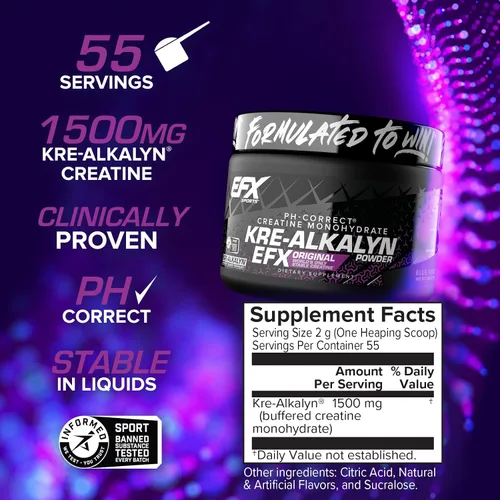 Miniatura 2 de EFX Sports Kre-Alkalyn EFX Powder Suplemento en polvo de monohidrato de creatina pH correcto Fuerza, crecimiento muscular y rendimiento 55