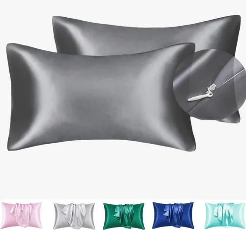 Miniatura 24 de Juwenin Bedding, funda de almohada de satén sedosa súper suave y lujosa con cremallera (funda de almohada de satén sedoso para el cabello), juego