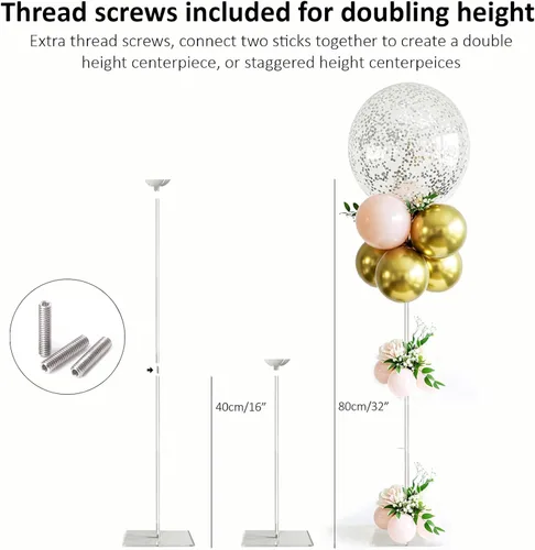 Miniatura 6 de lightsfever Kit de soporte acrílico reutilizable para globos, exhibición de mesa resistente con palos y base, soportes de globos para centros
