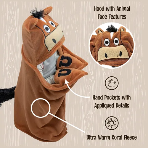 Miniatura 5 de Manta con capucha para llevar puesta Lazy One para niños, manta con capucha de animales (caballo, marrón)