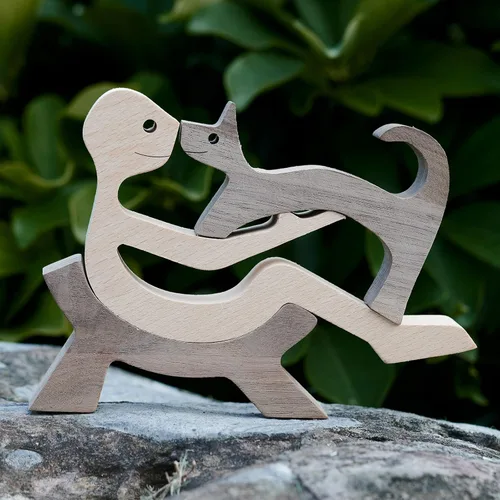 Miniatura 5 de Decoración de animales Estatua de madera Estatua de hombre y gato Decoración escultura decorativa de madera tallada