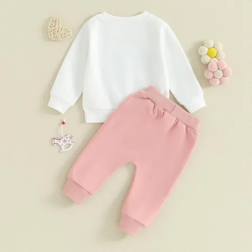 Miniatura 46 de Conjunto de 2 piezas de ropa de otoño para bebé y niña, sudadera de manga larga con cuello redondo y pantalones deportivos, conjunto de traje