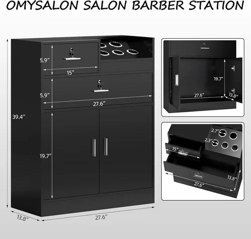 Miniatura 3 de OmySalon Estación de almacenamiento de peluquería con cajón de bloqueo, estación de peluquería de belleza, equipo organizador para estilista, 5