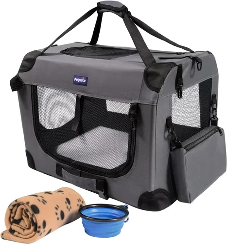 Miniatura 10 de Jaula portátil plegable para perros Petprsco, jaula de viaje para perros 24x17x17 con manta suave y cálida y cuenco plegable para gatos grandes