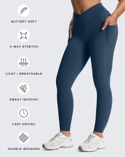 Miniatura 52 de Aoxjox Trinity - Pantalones de yoga de cintura alta con bolsillos para mujer, control de abdomen, cintura cruzada, leggings de entrenamiento suaves