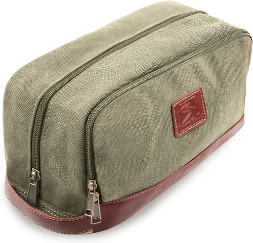Neceser de viaje para hombres y mujeres, organizador de artículos de tocador de lona resistente al agua, de cuero vegano, kit de Dopp colgante,