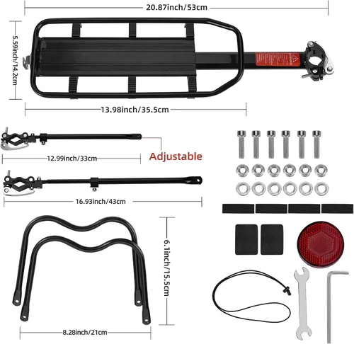 Miniatura 3 de ROCKBROS Portaequipajes trasero para bicicleta, soporte de carga para bicicleta de liberación rápida, ajustable, para parte trasera de bicicleta
