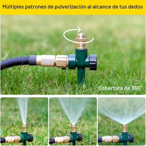 Miniatura 3 de FANHAO Paquete de 2 aspersores de metal para patio, rociador automático de agua de jardín en base de pico, sistema de riego ajustable de 360 grados