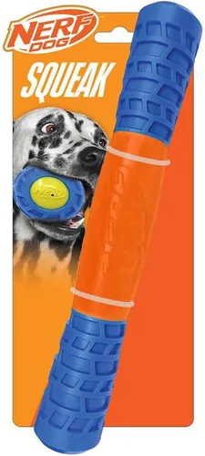 Miniatura 7 de Nerf Dog Exo Squeak Stick - Juguete para perros al aire libre, juguete chirriante de 8 pulgadas para cachorros y perros pequeños, azul/naranja