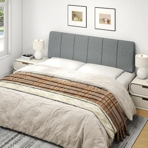 Miniatura 7 de Cabecero tamaño Queen sin montaje, Cabecero tapizado tamaño Queen de tela de lino estilo moderno extra grueso para cama ajustable, color gris oscuro