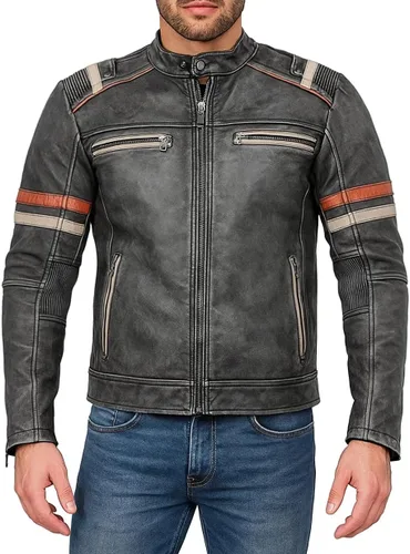 Miniatura 16 de Mens Premium Distressed Brown Padded Armored Cowhide Leather Cafe Racer Jacket – Vintage Protective Moto Jacket