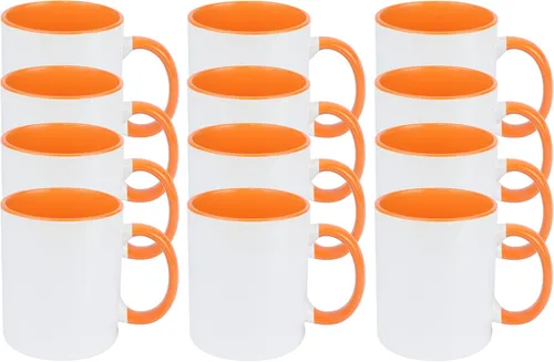 Miniatura 13 de Taza de café de sublimación de cerámica blanca de 11 onzas con colores sólidos en el interior y mango negro, rojo, rosa, azul, verde y amarillo, 6