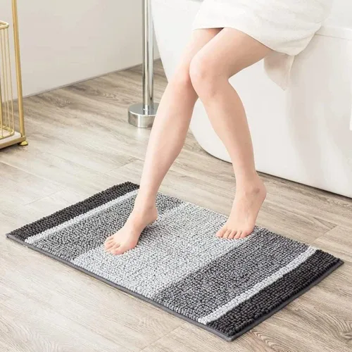 1 alfombra de baño de felpilla extra suave de 20 pulgadas de ancho x 32 pulgadas de largo, diseño de rayas atrevidas color plateado grisáceo, tacto