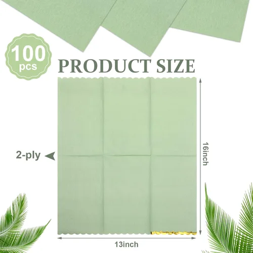 Miniatura 2 de Panelee 100 servilletas de papel verde salvia con borde festoneado dorado y bordes festoneados, toallas de mano desechables verdes para boda