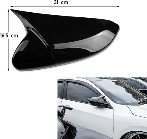 Miniatura 5 de Moonlinks Compatible con Honda Civic 2016-2021 Cubierta Superpuesta de Espejo de Cuerno de Buey Lateral, Negro Brillante LH y RH Tapa de Espejo