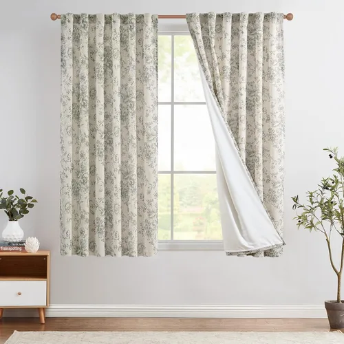 Miniatura 97 de Jinchan Cortinas de Mezcla de Lino con Estampado Floral para Sala de Estar, 84 Pulgadas de Largo, Cortinas con Bolsillo para Varilla y Tab Trasera