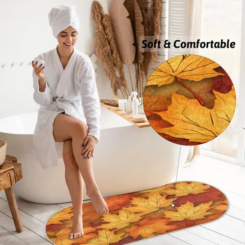 Miniatura 4 de cfpolar Autumn Maple Leaf Pattern Bathroom Rugs Non-Slip Bath Rug Microfiber Bath Mat Absorbent Kitchen Mats and Rugs Machine Washable Oval Plush