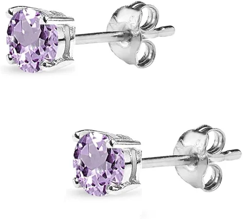 Miniatura 4 de Aretes redondos de plata de ley con piedras preciosas de 0.157in, 0.197in, 0.276in, 0.315in, morado solitario, amatista auténtica para mujeres