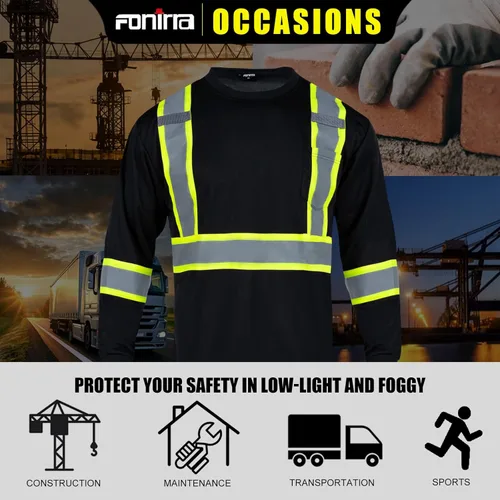 Miniatura 6 de FONIRRA Paquete de 3 camisetas de seguridad de manga larga reflectantes de alta visibilidad, camisas de trabajo de construcción ANSI Clase 3