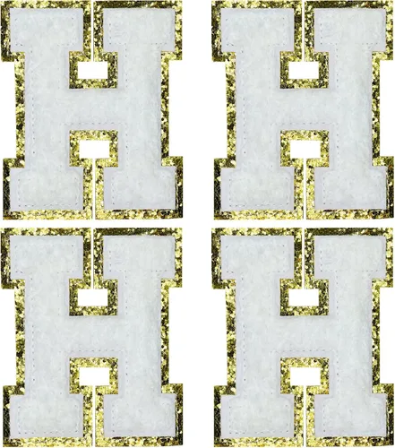 Miniatura 42 de Jongdari Letras termo-adhesivas de felpilla para ropa, parches de letras del alfabeto con brillantina para coser, con adhesivo planchado, 4 Blanco