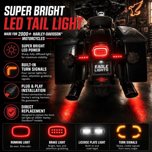 Miniatura 2 de Eagle Lights HALOZ - Luz trasera LED con intermitentes para motocicletas Harley Davidson