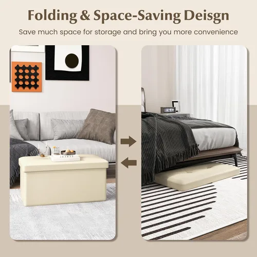 Miniatura 6 de Giantex Banco otomano de almacenamiento, reposapiés otomano plegable de cuero de 30 pulgadas, mesa auxiliar, taburete para pies, asiento acolchado