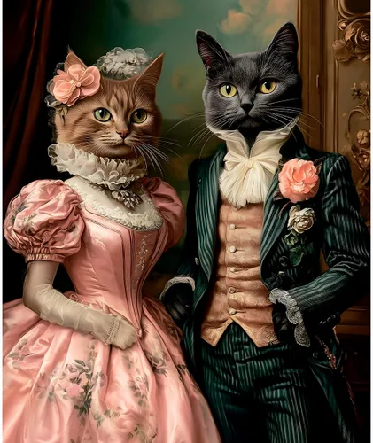 Rompecabezas para adultos de 1000 piezas, Gatos victorianos: El elegante par de retratos, rompecabezas duro y desafiante para amantes de El par