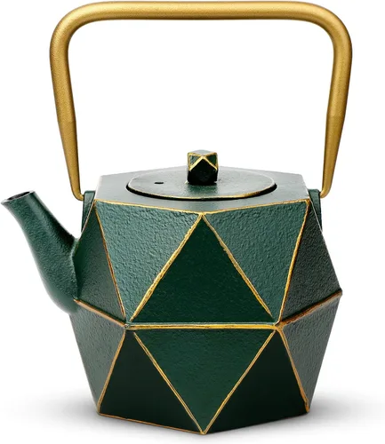 Miniatura 22 de Toptier - Tetera de hierro fundido, hervidor de té seguro para estufa japonés de hierro fundido, tetera de diseño de diamante con infusor removible