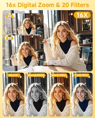 Miniatura 5 de Cámara digital, 44MP FHD 1080P Cámara digital de apuntar y disparar con anti vibración, captura de sonrisas 16X Zoom, cámara pequeña compacta