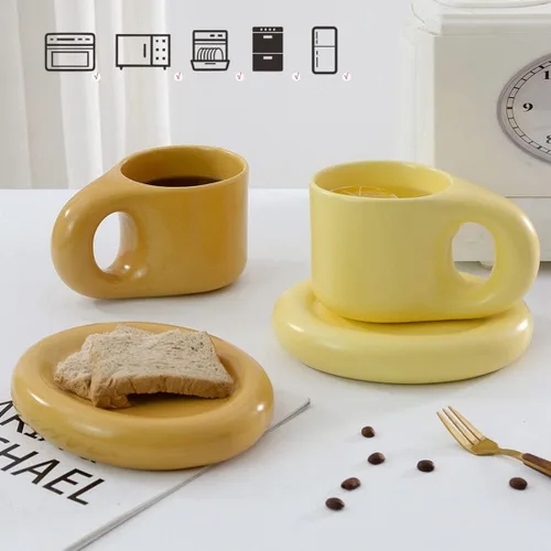Miniatura 3 de Taza de café de cerámica, juego de tazas de café de cerámica de 10 onzas, tazas de capuchino de porcelana para café con leche, juego de tazas