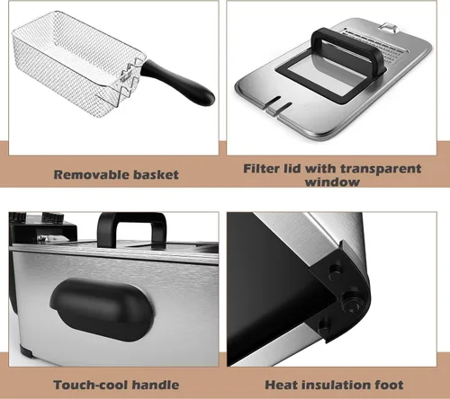 Miniatura 5 de MEDIMALL Freidora profunda con canasta, freidora de aceite eléctrica de 3.2 cuartos de galón / 12 tazas para uso doméstico, freidora pequeña