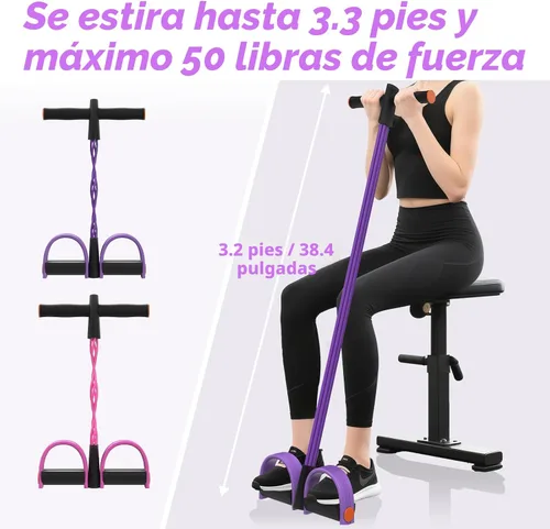 Miniatura 7 de Bandas de resistencia con asas, banda de resistencia elástica de pedal de pie de 6 tubos, tirador de tobillo de goma natural para abdominales, banda